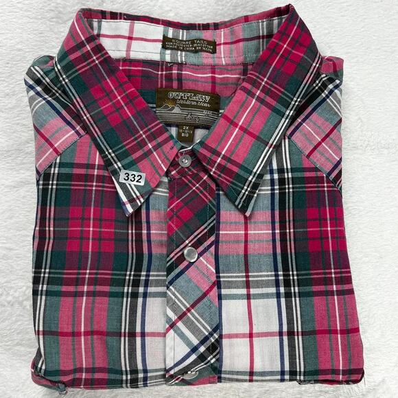 Outlaw Vintage Pearl Snap men’s short sleeve plaid Western Wear Shirt 2XL Red - Picture 7 of 7